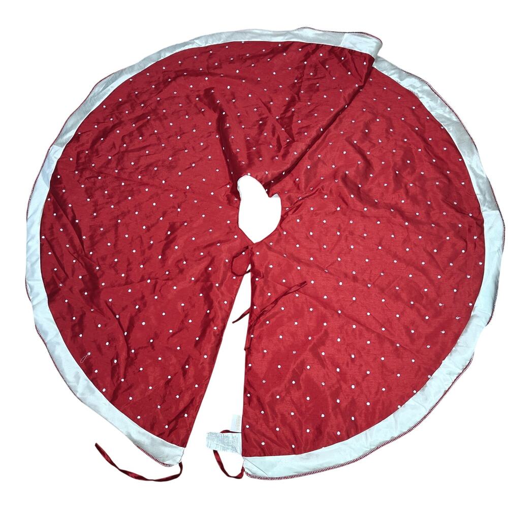 Rodeo Home Red and White Satin Embroidered Polka Dots Braided Trim